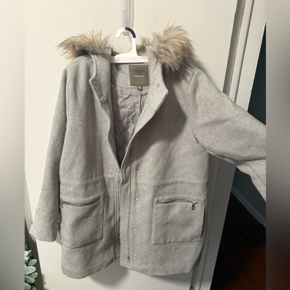 Maurices Gray Winter Coat with Faux Fur Hood